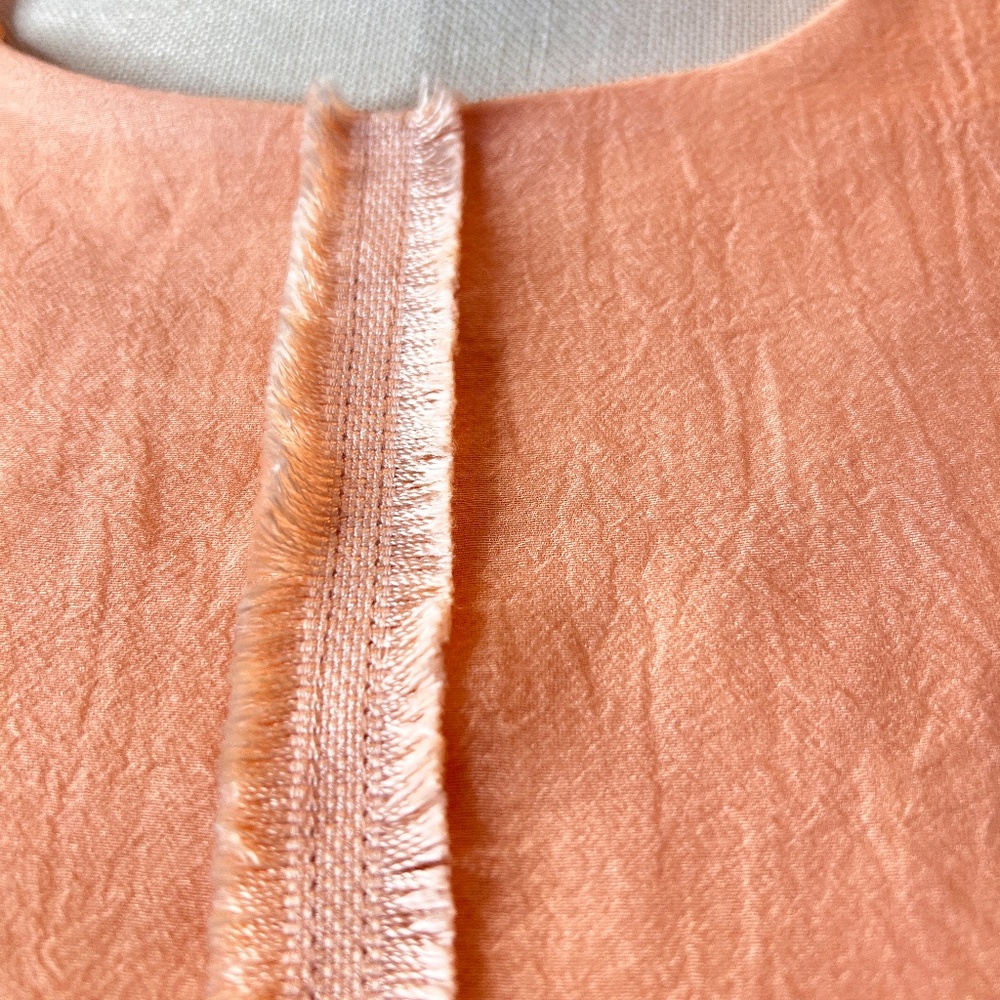 #A091 WHY DRESS Cottagecore Peach Ruffle Puff Sleeve Top Organza NWT L - Picture 6 of 12
